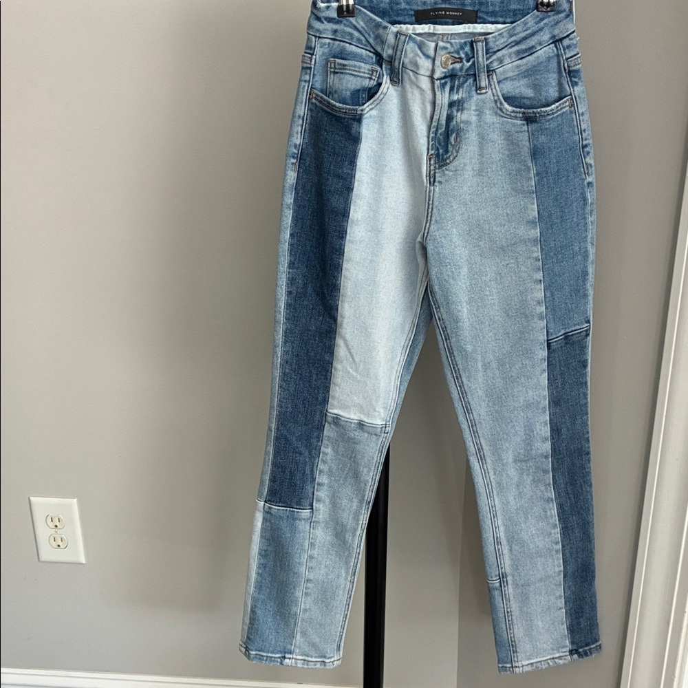 Flying Monkey Women's Two-Tone Blue Straight Leg Jeans